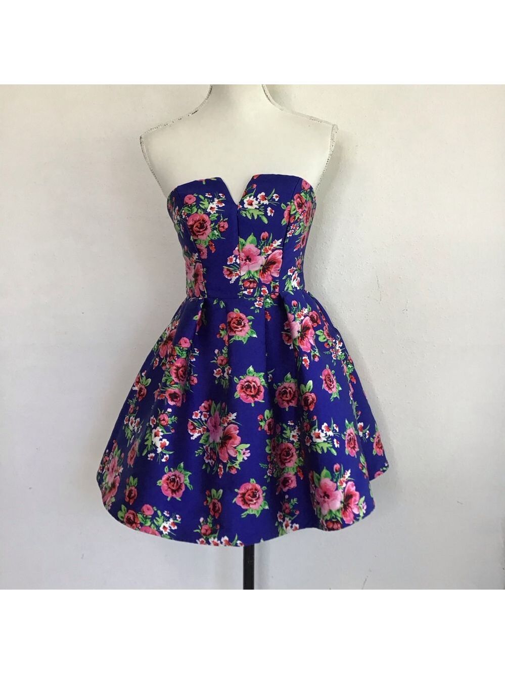 B. Darlin Women Elegant Strapless Floral Dress Blue Pink Rose Petals 5/6